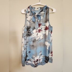 Entro Floral Tie Neck Blouse Top Size  Med